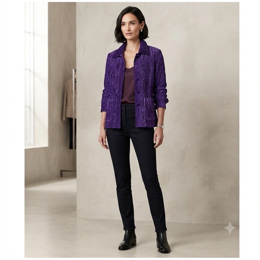 Vintage Great Cavalier by St Paul Purple Textured Button Front Jacket Large